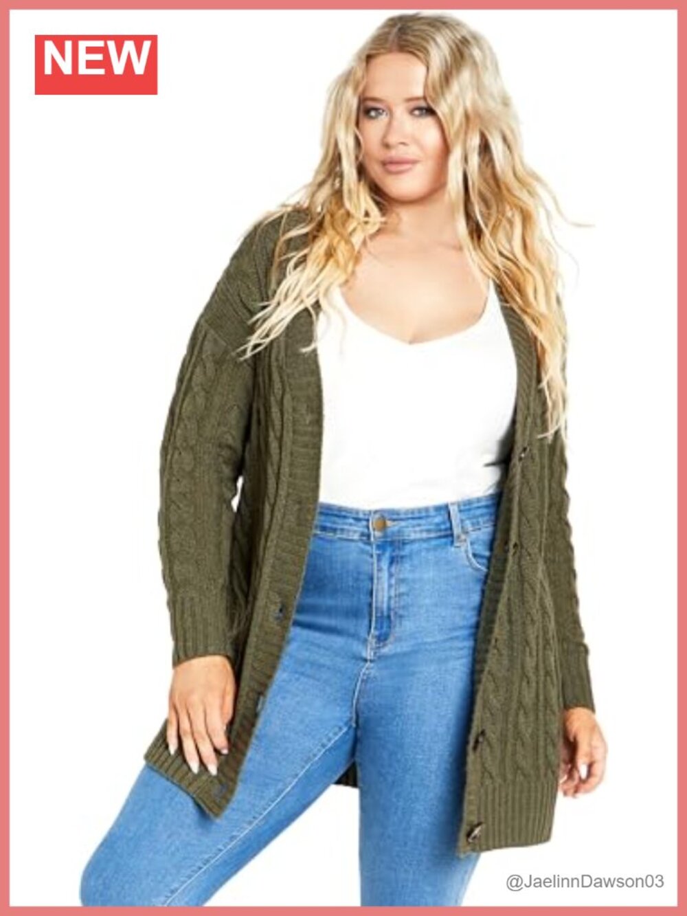 Cable Knit V Neck Cardigan Long Sleeve Button Hippie Length Fitted